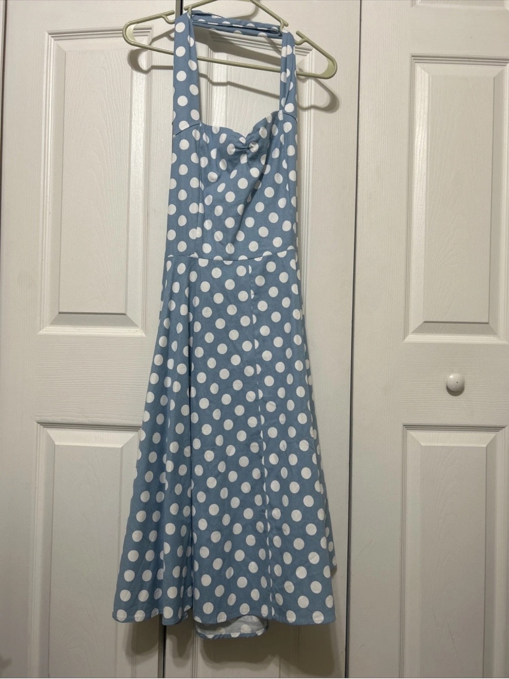 Classic Blue Polka Dot Backless Dress - Sleeveless Halter M 6 zipper $169 pd New